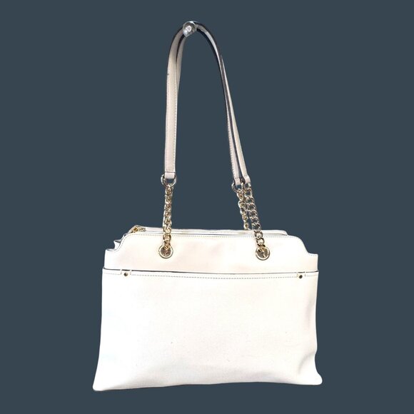 Calvin Klein White Purse Pocketbook Chain Straps Key Item Saffiano Leather Tote - Picture 8 of 12